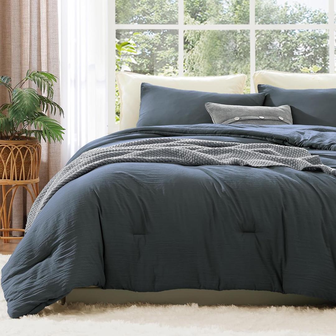 WRENSONGE California King Comforter Set - 3 Pieces Prewashed Blue Grey Comforter Soft Lightweight for All Seasons,Down Alternative Comforters California King Size with 2 Pillow Shams