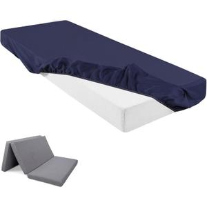 Breling Fitted Sheet (Sheet Only) Compatible with Milliard Trifold Mattress Folding Mattress Fitted Microfiber Bedsheet for Camp Bunk Rvs Bed(Navy Blue,Single,4'')