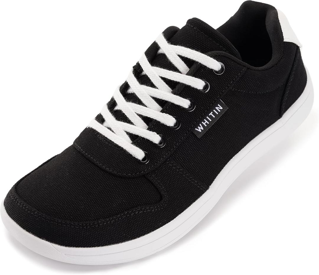 WHITIN Wide Toe Box Barefoot Sneakers for Women | Lightweight Canvas Minimalist Shoes (9, Black White)