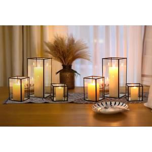 Phosphor 6 PCS Glass Hurricane Candle Holder, Black Glass Candle Holder for Wedding Party Christmas Or Home Decor
