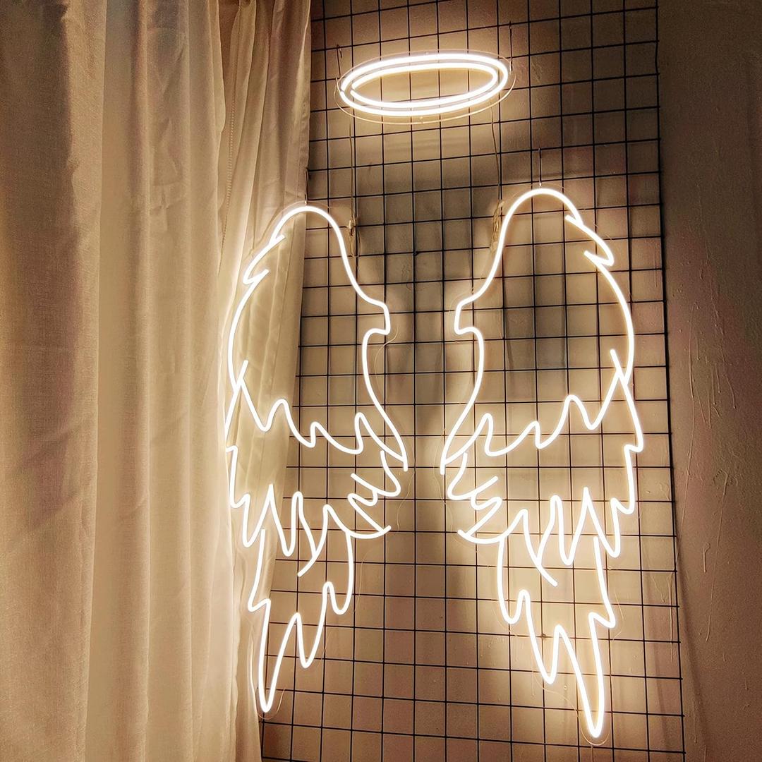 Angel Wings Neon Signs for Wall Decor, 29.5 * 24.6 inches Angel Wings Led Lights Signs for Wedding, Party, Bar, Bedroom, Valentine's Day, Christmas Home Game Room Decoration