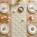 Artoid Mode Beige Soft Plush Faux Fur Jacquard Pink Ear Bunny Easter Table Runner, Spring Holiday Kitchen Dining Table Decoration for Home Party Decor 13x120 Inch