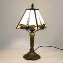 Tiffany Table Lamps LED Bedroom Bedside 18 INCH Tall Table Lamp Rose Flower Grape Stained Glass Lamp for Table Lamps (White Dragonfly-8X8X15INCH)