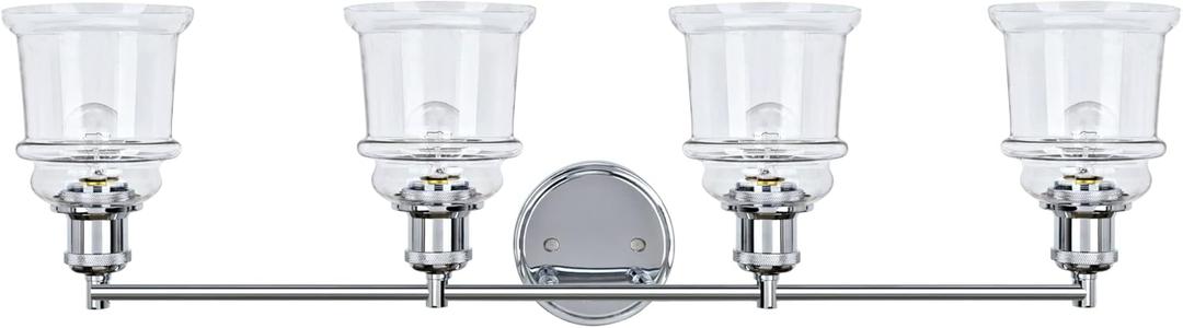 Aspen Creative 62126A, Four-Light Metal Bathroom Vanity Wall Light Fixture, 33" Wide, Transitional Design in Chrome with Clear Glass Shade