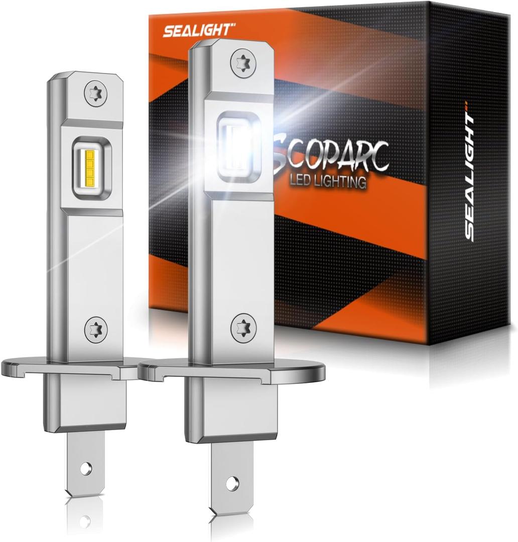 SEALIGHT H1 Bulbs 36000LM Super Bright, 1:1 Size Stock S6 H1 Light No Adapter Required No Cordless, 6500K Cool White Hi/Lo Bulb, Plug-N-Play, Driving Fog Spot Light Assemblies, Pack of 2