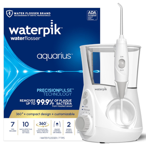 Waterpik Aquarius Water Flosser For Teeth Cleaning, Gums, Braces, Dental Care, Electric Power With 10 Settings, 7 Tips For Multiple Users And Needs, ADA Accepted, White WP660