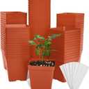 June Fox 100 Pack Red Square Nursery Pots with Drainage Holes 3.3 Inches Flexible Plastic Seedling Pots Square Pots for Plants, Succulent, Flower, with Plant Labels