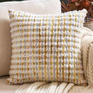 Aeckself Boho Chenille Tufted Pillow Cover 18x18 Inch, Decorative Square Throw Pillow Cover Neutral Pillowcase for Couch Bedroom Living Room, Yellow Purple