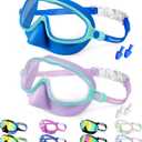 Vvinca Swim Goggles with Nose Cover, 2 Pack Wide View Diving Mask Anti-Fog UV No Leak Toddlers Swimming Goggles for Kids 3-15 (02-Blue& Purple)