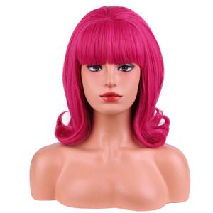 MAGQOO Hot Pink Wig Women Short Megenta Wig with Bangs Retro Bouffant Beehive Wigs 60s 70s 80s Costume Cosplay Halloween Party