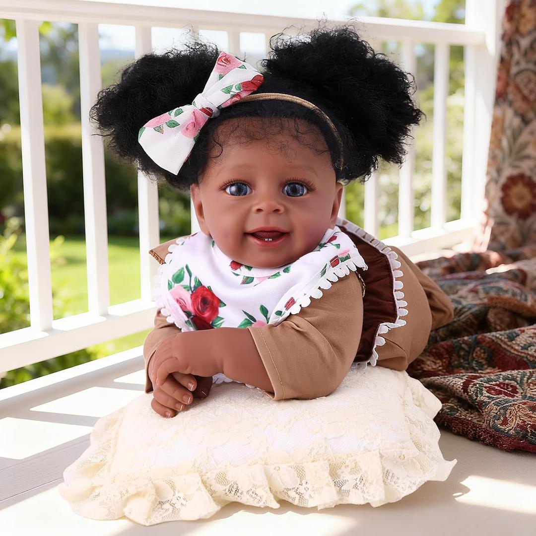 BABESIDE Lifelike Reborn Baby Dolls Black Girl Yaney-20 Inch Soft Body Realistic Baby Doll Handmade Real Life Baby Dolls Toddler with Complete Accessories for 3+ Years Old Gifts
