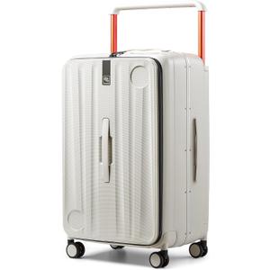 Hanke Multifunctional 26 Inch Checked Luggage Hard Shell Suitcases with Wheels Travel Trunk Style Luggage Large Rolling Suitcase for Women Men(Ivory White)