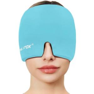 EXQUISLIFE Migraine Headache Relief Cap, Gel Ice Head Wrap, Hot and Cold Therapy, Headache Eyes Mask for Sinus, Puffy Eyes, Tension and Stress Relief (Blue)