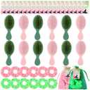 Meanplan 12 Set Pink Green Witch Party Favors Gifts Mini Hairbrush Hair Scrunchies with Cards and Bag for Birthday Party Supplies