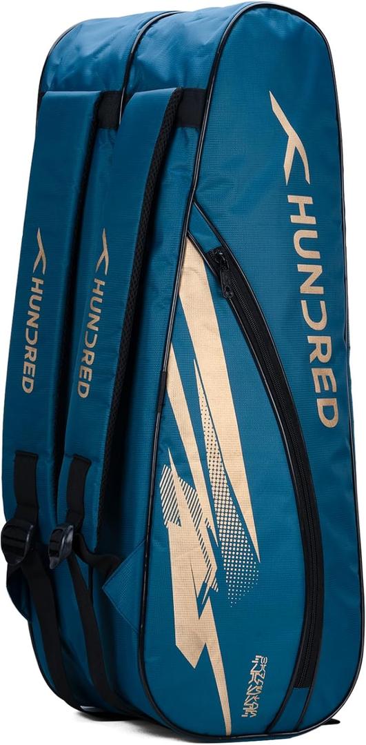 HUNDRED Cosmogear Badminton Kit-bag | Double Zipper | Bag with Front Zipper Pocket | Material: Polyester| Padded Back Straps | Easy-Carry Handle (Teal Green)