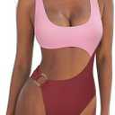 SUUKSESS Women Sexy One Piece Tummy Control Swimsuit Cutout Backless Bathing Suit, M
