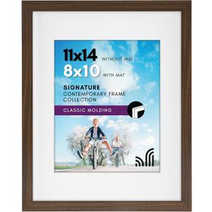 Americanflat 11x14 Picture Frame with Shatter-Resistant Glass - Use as 8x10 Frame with Mat or Display 11x14 Photo Without Mat - Signature Collection - Picture Frames for Wall Display - Walnut