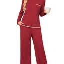 Besshopie Womens Pajamas Sets Long Sleeve Sleepwear Set 2 Piece Lounge Sets Comfortable Nightshirts,Burgundy,XX-Large (XXL)