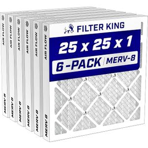 Filter King 25x25x1 Air Filter MERV 8, AC Furnace Filters (6-Pack)
Dust & Allergy Control (Actual Size: 24.5 x 24.5 x .75)