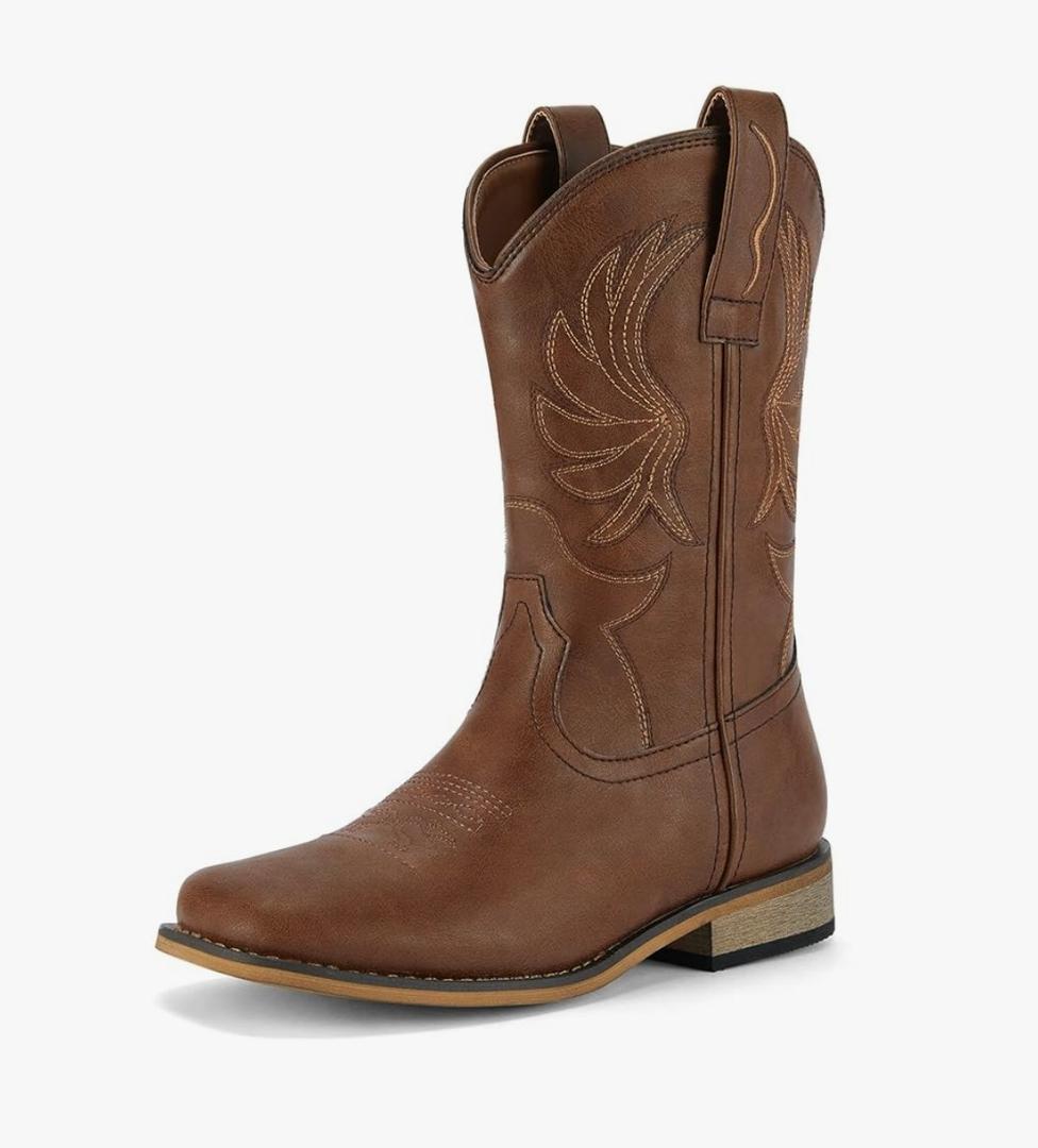 Rollda Kids Cowboy Boots for Boys Girls Western Square Toe Cowgirl Boots with Walking Heel , Big Kid, Size 7  Brown 7 Rollda Kids Cowboy Boots for Boys Girls Western Square Toe Cowgirl Boots with Walking Heel , Big Kid, Size 7  Brown 7