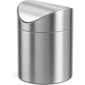 Small Mini Trash Can with Lid, Brushed Stainless Steel Small Tiny Mini Trash Bin Can, Mini Countertop Trash Cans for Desk Office, Swing Top Trash Bin 1.5 L/0.40 Gal (Silver)