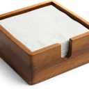 Acacia Cocktail Paper Napkin Holder Square 5.4x5.4 inches, Wood Flat Napkin Tray, Cocktail Napkin Caddy For Kitchen Décor, Restaurant Countertop Bar Accessories
