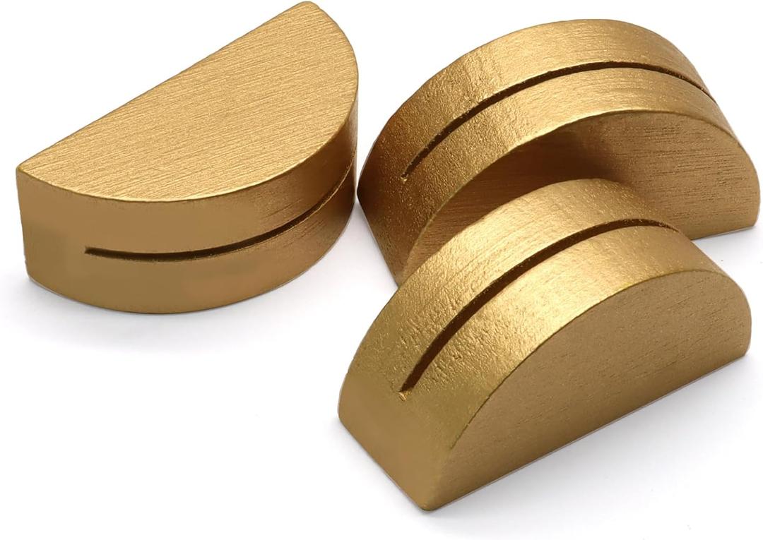 24Pcs Gold Table Number Stands, Wooden Lightweight Card Holder, Semicircular Design Place Card Holders for Wedding Party/Office Tag Restaurant(Small)