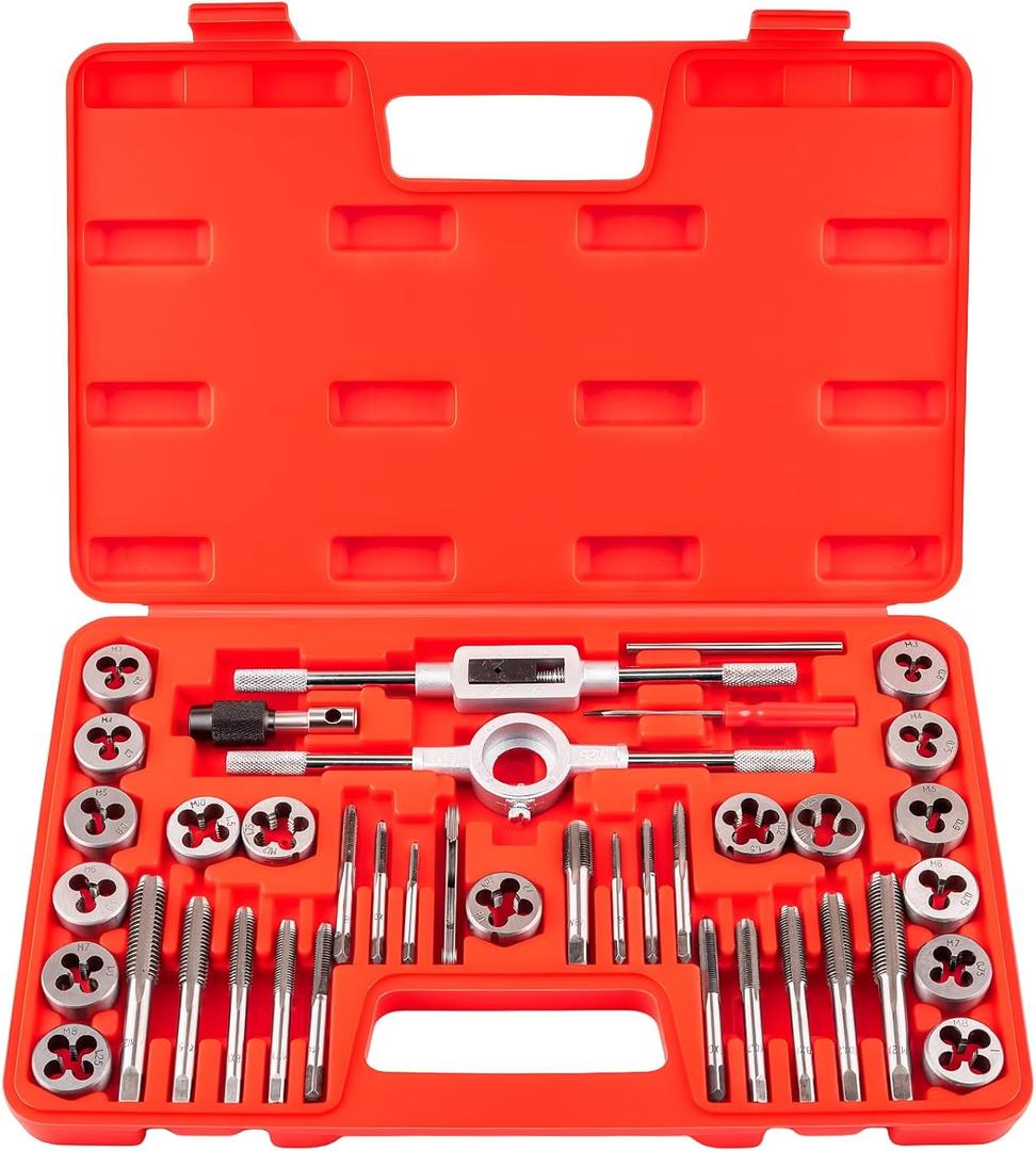 40PCS Metric Tap and Die Set, Metric Tap Set M3-M12, Threading Tool Kit, Full Accessories for Internal and External Threading