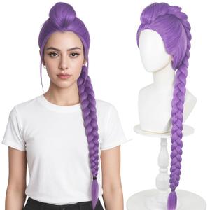 Wiggy Mermaid Long Purple Braid Wig for Women Purple Base Wig with Braids Ponytail Clip + Cap for Stage Party Halloween Costume Cosplay