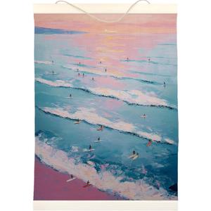 LKETW Coastal Beach Surf Poster Hanger Frame 12x16 Inch, Ocean Seaside Surfing Beachy Wall Art Posters for Bedroom, Watercolor Coastal Hanging Banner Decor for Home Surf Room Beach House