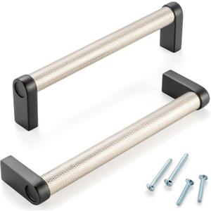 5 Pack 5 Inch Knurled Nickel and Black Cabinet Pulls Silver and Matte Black Cabinet Handles AP1311 Knurled Kitchen Hardware for Cabinets Drawers Dresser Cupboard Bedroom Bathroom Vanity