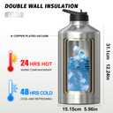 1 Gallon Water Bottle Insulated(Cold for 48 Hrs),BPA Free & Leak Proof,128oz Stainless Steel Water Jug, Large Water Bottle with Straw Spout Lids for Gym, Hiking, Camping & Travel, Stainless
