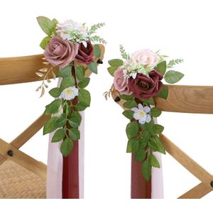 10 Wedding Aisle Decorations for Ceremony - Burgundy Chair Flowers for Aisle Decor - Church Pew Decorations