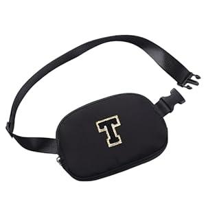 Glratn Initial Letter Belt Bag Crossbody Bags Fanny Pack For Girls，Birthday Gifts for 6 7 8 9 10 11 12 13 14 15 Year Old Girls, Purse for Kids, Cute Teen Trendy Stuff Travel Essentials.（Black-T）