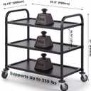 CURTA Black Stainless Steel Serving Cart, 3-Tier Rolling Utility Trolley (38"x20"x37"), Heavy Duty Painted Kitchen Cart on Wheels with Brakes, Commercial Grade for Restaurant, Hotel, Salon & Lab