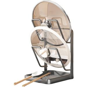 Kitchen Pot Lid Storage Rack - Pot Lid Holder - Pot Lid Rack while cooking - Pot Lid Organizer (Gray, 2-Layer)