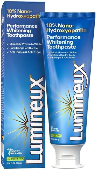 Lumineux 10% Nano Hydroxyapatite Performance Whitening Toothpaste - Fluoride Free & Gentle Whitening - Clinically Supported & NASA-Developed nHA for Strong Enamel & Bright, Smooth Teeth (3.75 oz)