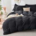 HYMOKEGE Black Duvet Cover Queen Size, Ultra Soft 3-Piece Seersucker Duvet Cover Set with Zipper Closure, Soft Brushed Microfiber Bedding Set with 8 Corner Ties (90"x90", 2 Pillowshams)