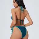 SUUKSESS Women Cheeky Halter String Bikini Sets Sexy Triangle Two Piece Swimsuit (Blue, XL)