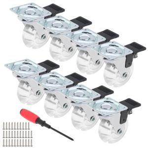 2 Inch Caster Wheels Set of 8,Crystal Swivel Casters with Brake for Carts/Cabinet/Dressers/Bench,with 360 Degree Top Plate,No Noise Locking Castors (2 Inch - Brake, 8)
