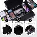 TOPACK Rolling Makeup Train Case,360°Rotaing Wheel Aluminum Cosmetic Case with Trolley 4-Tray for Tattoo/Barber/Nail Tech Travel Cart Organizer 13.1 * 9.8 * 18.3in BLACK (BLACK)