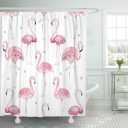 ArtSocket Shower Curtain Watercolor Bath Pink Flamingos Grey Polka Dots Chic Tropical Home Bathroom Decor Polyester Fabric Waterproof 60 x 72 Inches Set with Hooks