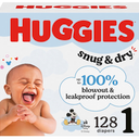 Huggies Size 1 Diapers, Snug & Dry Newborn Diapers, Size 1 (814 lbs), 128 Count