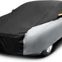 Riakrum Full Car Cover Waterproof All Weather for Automobiles Windproof Cover Rain UV Protection Sun Scratch Resistant Outdoor Universal(Fit Sedan Length (185-193'') 70'' H,Black, Silver)