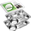 Stainless steel bento box, 2-pack 5-Panel lunch box, PP lid, Reusable meal preparation, BPA-free 18/8 Stainless steel snack box