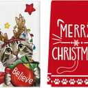 Artoid Mode Red Cat Merry Christmas Kitchen Towels Dish Towels, 18x26 Inch Star Xmas Ball Believe Daily Winter Decoration Hand Towels Set of 2