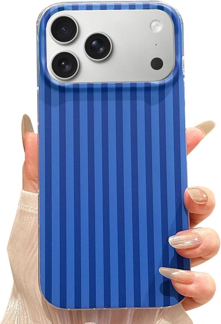 Jmltech for iPhone 17 Pro Max Case Striped Phone Cases Cute Women Girly Trendy Shockproof Slim Soft TPU and Hard PC Protective Cover Navy Blue