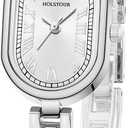 HOLSTOUR Silver Watches for Women, Vintage Oval Small Face | 30M Waterproof, Elegant Dress Quartz, Roman Numerals, Shiny Jewelry Clasp Bracelet