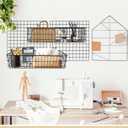 ANZOME 2 Pack Metal Hanging Wire Baskets with Hooks, Black Wire Wall Baskets for Grid Panel Organizer, Multi-Function Grid Wall Baskets for Kitchen Bathroom Storage Display Shelf, Home Decoration