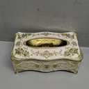 Moorfowl Vintage European Tissue Box Cover Rectangle Rose Pattern Long Tissue Box Holder for Bathroom Vanity Countertop, Bedroom Dresser, Nightstand and End Table (Gold White)